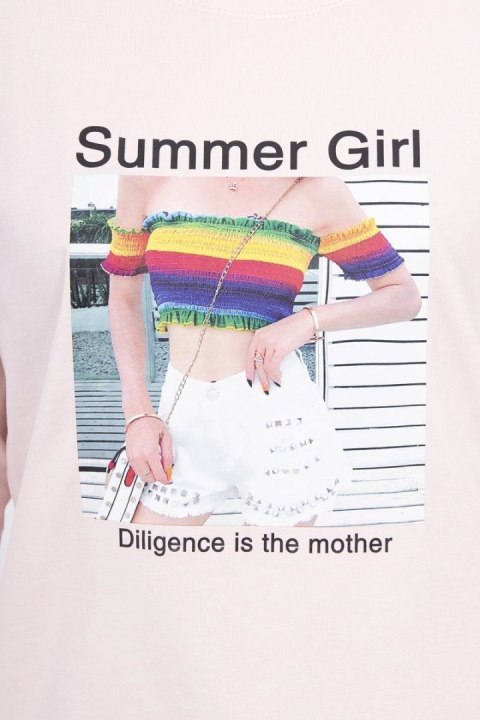 Bluzka z nadrukiem Summer Girl pudrowy róż