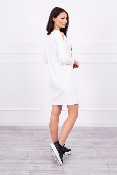 Sukienka z grafiką 3D i ozdobnymi chwostami ecru