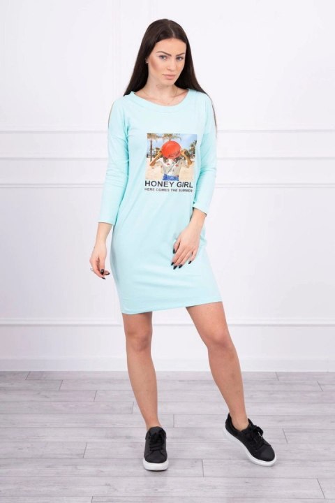 Sukienka z nadrukiem Honey girl miętowa