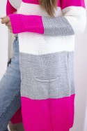 Sweter Kardigan w pasy różowy neon+ecru