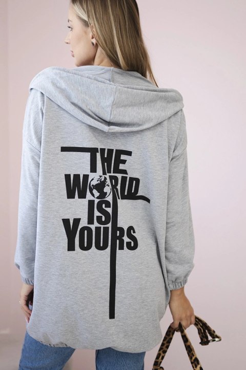 Bluza z nadrukiem "The world is yours" szara