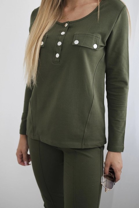 Komplet z dekoltem na napy khaki