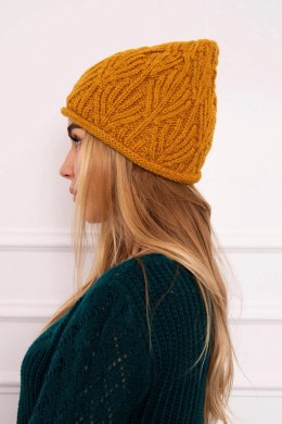 Czapka damska Liście K245 musztardowa