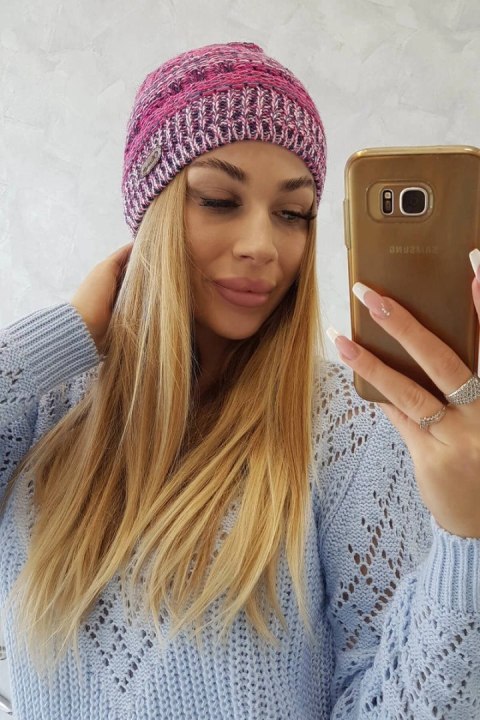 Czapka z polarem Patrycja K254 fuksja+różowy