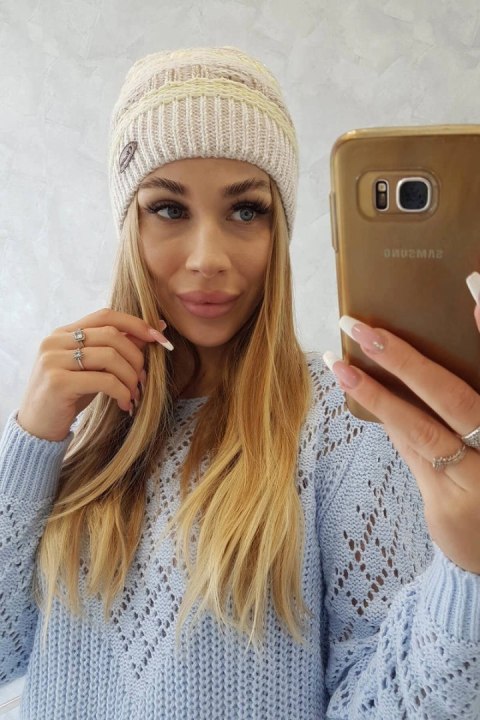 Czapka z polarem Patrycja K254 żółty+beżowy