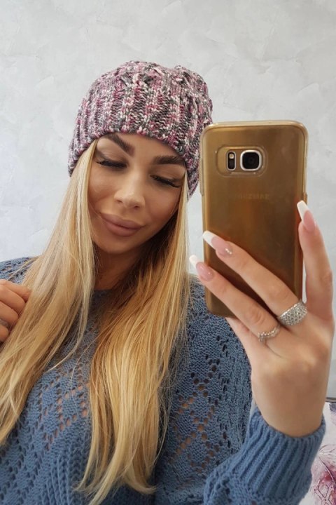 Czapka z polarem Roksana K209 fioletowy+grafitowy