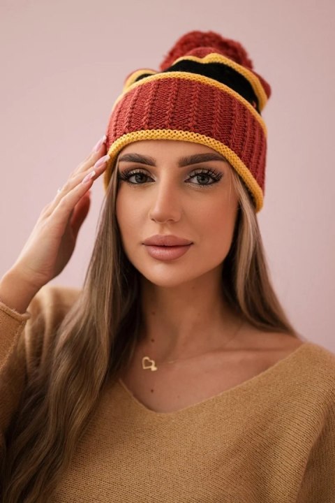 Czapka damska Kinga K297 rudy+musztardowy+czarny