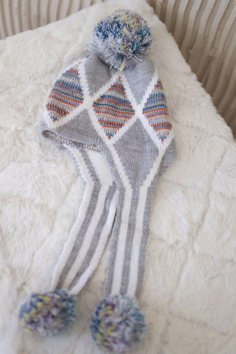 Czapka damska uszatka Eunika K322 szary+niebieski