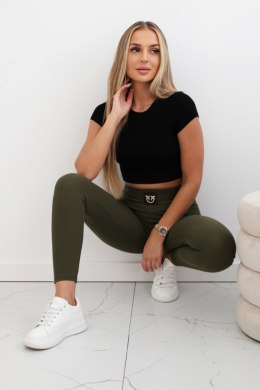 Legginsy w prążek z wysokim stanem khaki