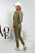 Komplet 3 w 1 bluza na napy + top + spodnie khaki