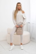 Komplet 3-częściowy bluza + top + legginsy beżowy melanż