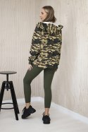 Komplet 3-częściowy moro bluza, top i legginsy khaki + beżowy