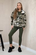 Komplet 3-częściowy moro bluza, top i legginsy khaki + ecru