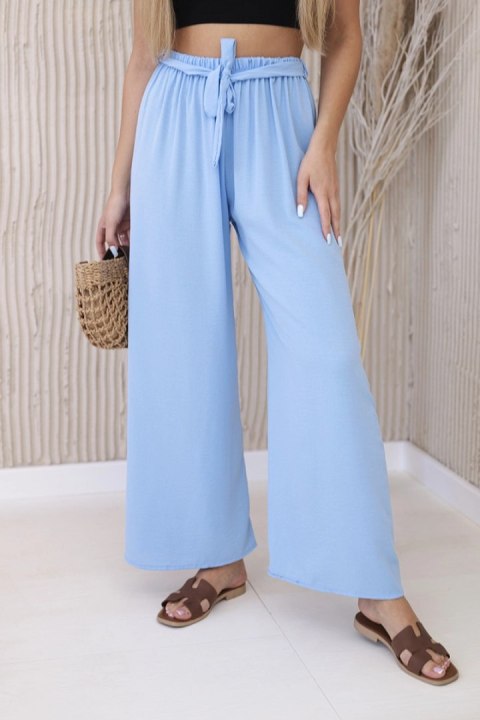 Spodnie z szeroką i wiązaniem w pasie niebieskie