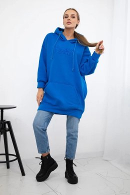 Bluza ocieplana z haftowanym napisem oversize chabrowa