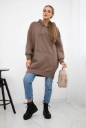 Bluza ocieplana z haftowanym napisem oversize mocca