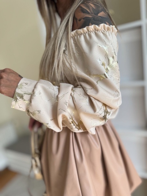 Bluzka hiszpanka WITNEY I BEŻ I połyskujący marmurek I one size