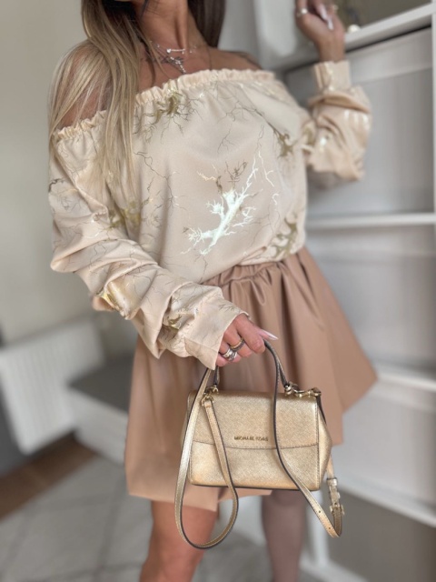 Bluzka hiszpanka WITNEY I BEŻ I połyskujący marmurek I one size