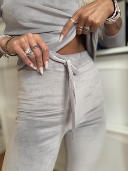 Welurowy komplet dresowy NATANIEL I pastelowy szary I kieszonka I one size