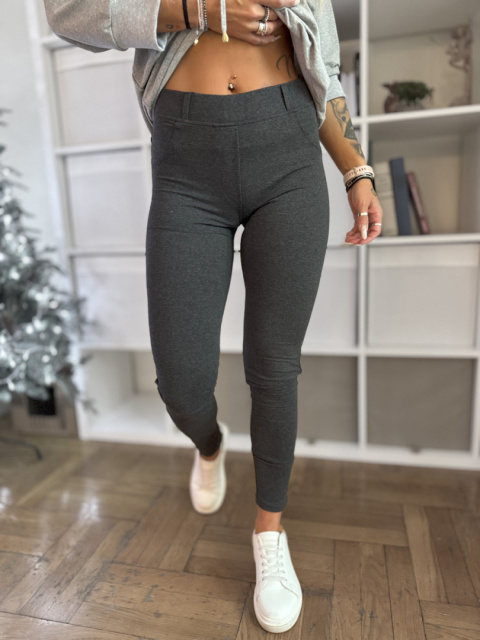 Spodnie bawełniane z kieszeniami z tyłu grafitowe