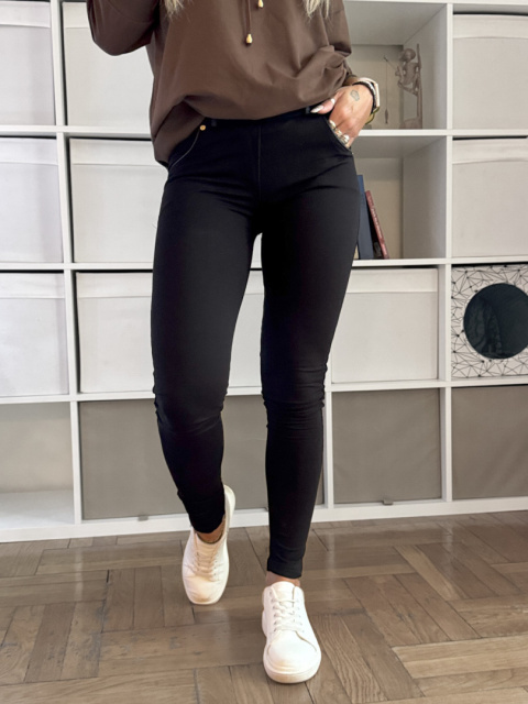 Spodnie bawełniane z obszyciem przy kieszeniach czarne