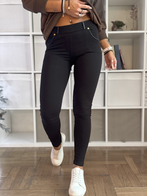 Spodnie bawełniane z obszyciem przy kieszeniach czarne