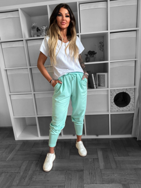 Sportowe Spodnie MICHAEL | z kieszeniami | szeroki ściągacz na nogawce | MIĘTA | ONE SIZE