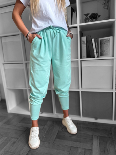 Sportowe Spodnie MICHAEL | z kieszeniami | szeroki ściągacz na nogawce | MIĘTA | ONE SIZE