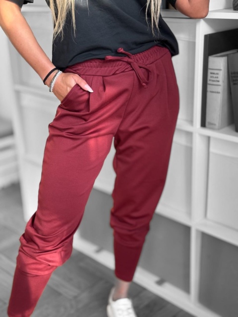 Sportowe Spodnie MICHAEL | z kieszeniami | szeroki ściągacz na nogawce | bordo | ONE SIZE