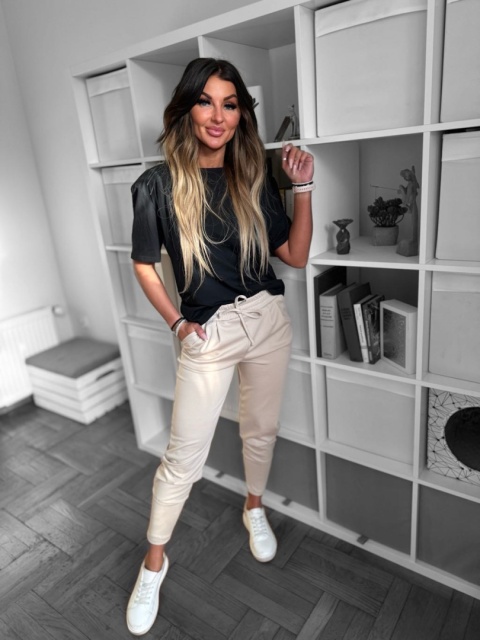 Sportowe Spodnie | z kieszeniami MICHAEL | szeroki ściągacz na nogawce | beż | ONE SIZE