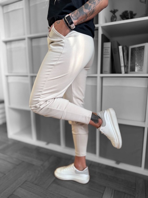 Sportowe Spodnie | z kieszeniami MICHAEL | szeroki ściągacz na nogawce | beż | ONE SIZE