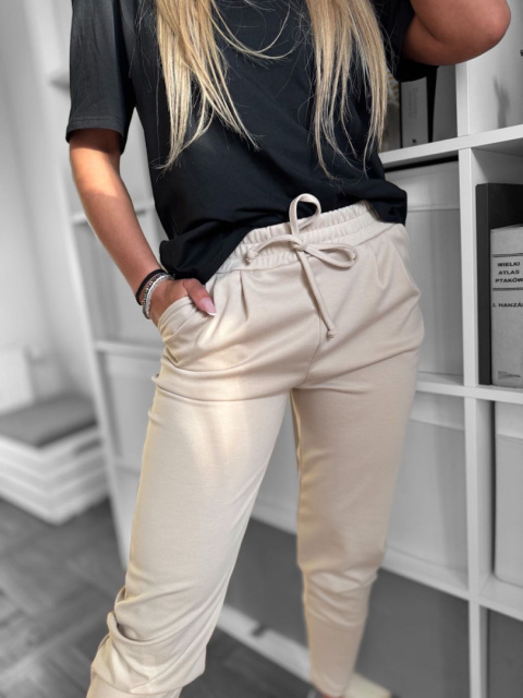 Sportowe Spodnie | z kieszeniami MICHAEL | szeroki ściągacz na nogawce | beż | ONE SIZE