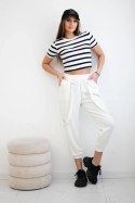 Spodnie z ozdobnymi paskami masełko ecru