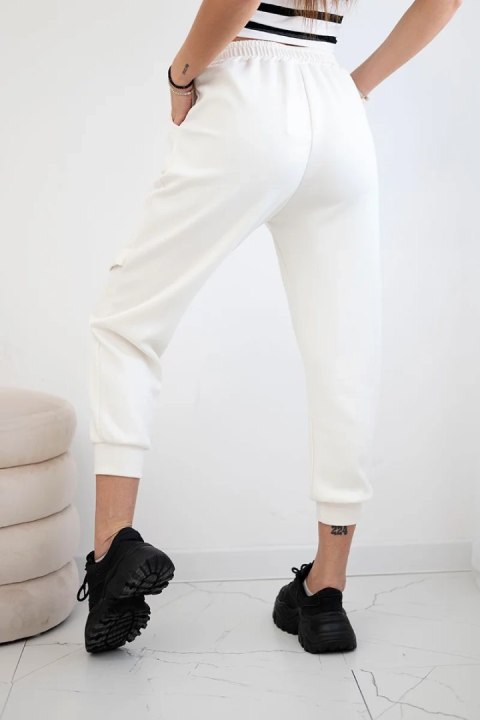 Spodnie z ozdobnymi paskami masełko ecru