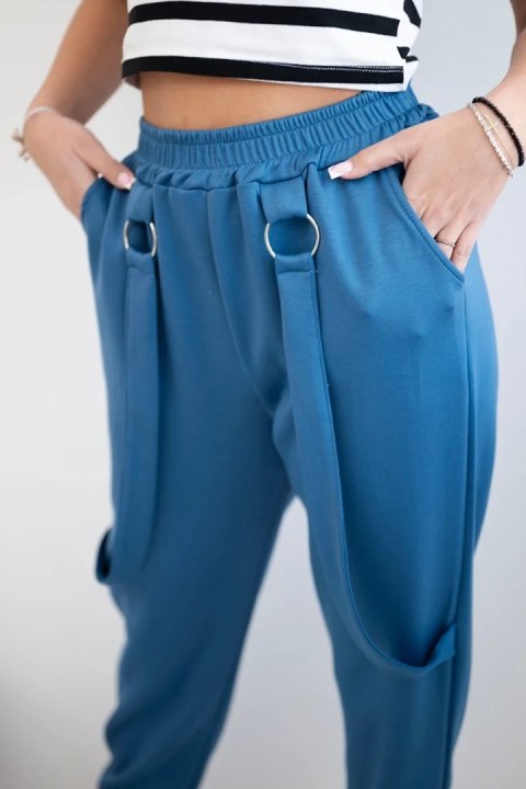 Spodnie z ozdobnymi paskami masełko jeansowe