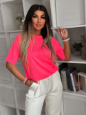T-shirt bawełniany ASTON | neon róż | okrągły dekolt |oversize | 100 % bawełna