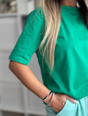 T-shirt bawełniany ASTON | zieleń | okrągły dekolt |oversize | 100 % bawełna