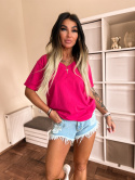 T-shirt bawełniany MEGI | fuksja | oversize | 100 % bawełna
