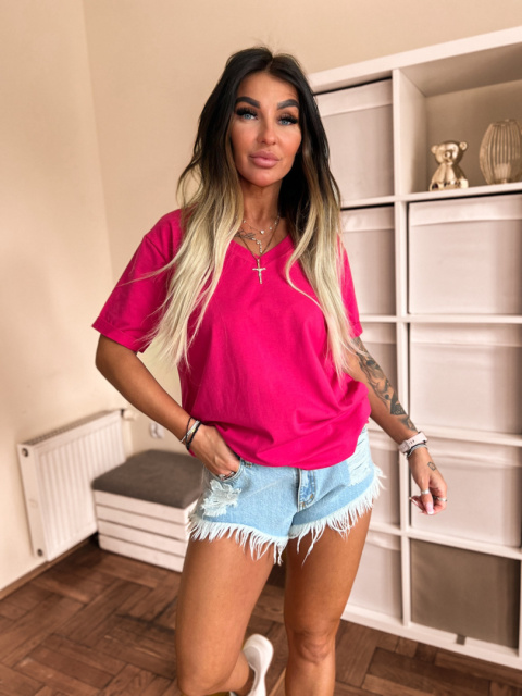 T-shirt bawełniany MEGI | fuksja | oversize | 100 % bawełna