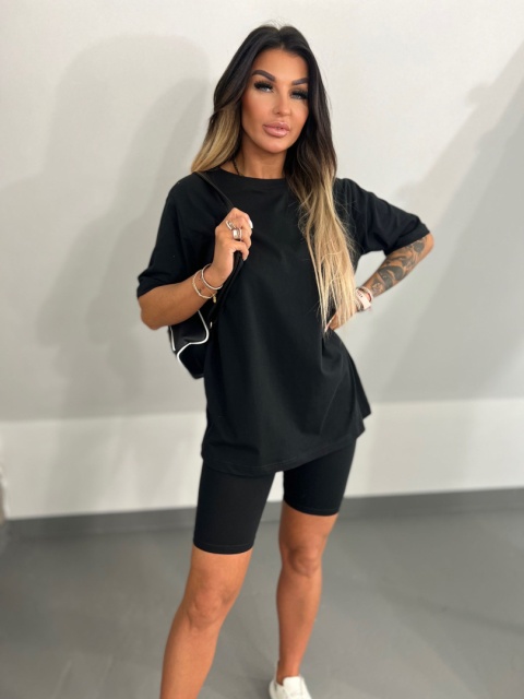 Bawełniany komplet ROSS | czerń | t-shirt+krótkie spodenki | rozmiar uniwersalny
