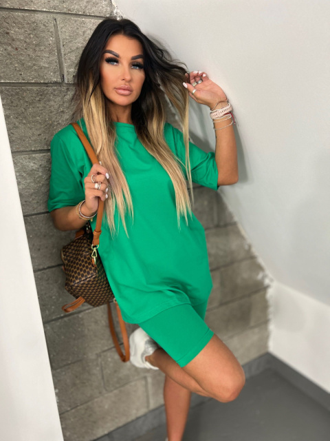 Bawełniany komplet ROSS | zieleń | t-shirt+krótkie spodenki | rozmiar uniwersalny