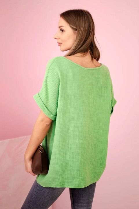 Bluzka muślinowa z naszyjnikiem oliwkowa