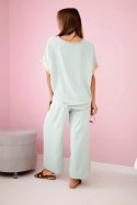 Komplet z wiskozy ze złotym obszyciem ciemny miętowy