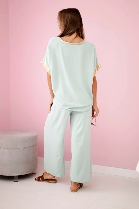 Komplet z wiskozy ze złotym obszyciem ciemny miętowy