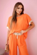 Komplet z wiskozy ze złotym obszyciem pomarańczowy