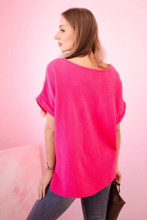 Bluzka muślinowa z naszyjnikiem fuksja