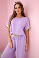 Komplet z wiskozy ze złotym obszyciem jasny fioletowy