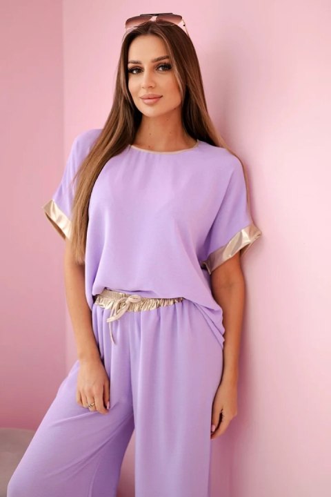 Komplet z wiskozy ze złotym obszyciem jasny fioletowy