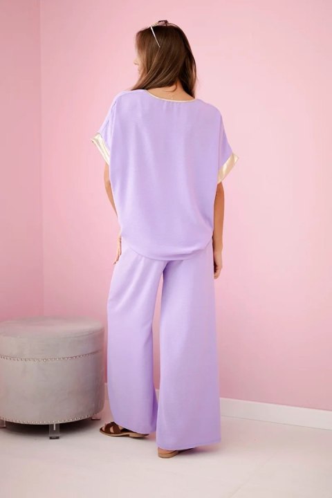 Komplet z wiskozy ze złotym obszyciem jasny fioletowy