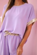 Komplet z wiskozy ze złotym obszyciem jasny fioletowy